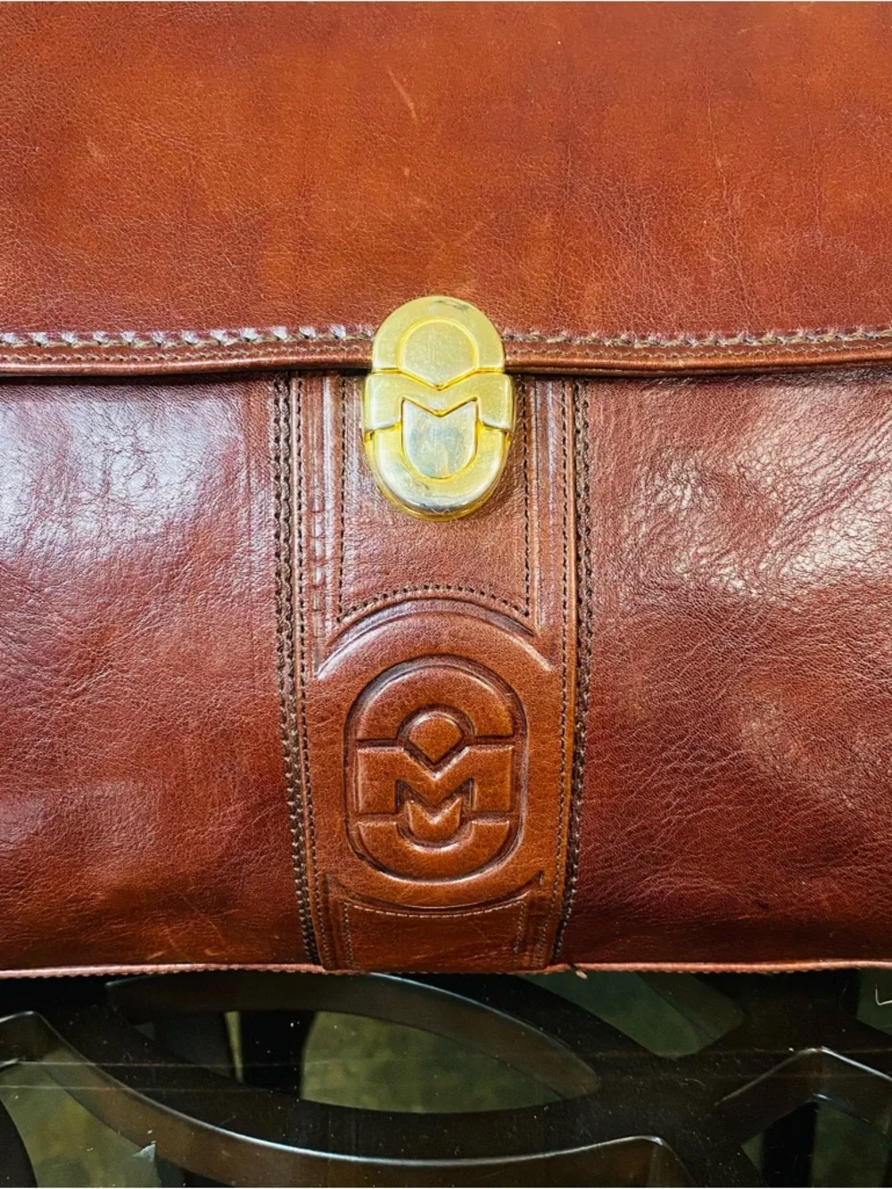 Vintage Marino Orlandi Brown Leather Satchel Bag - Made in Italy - Gold Hardware